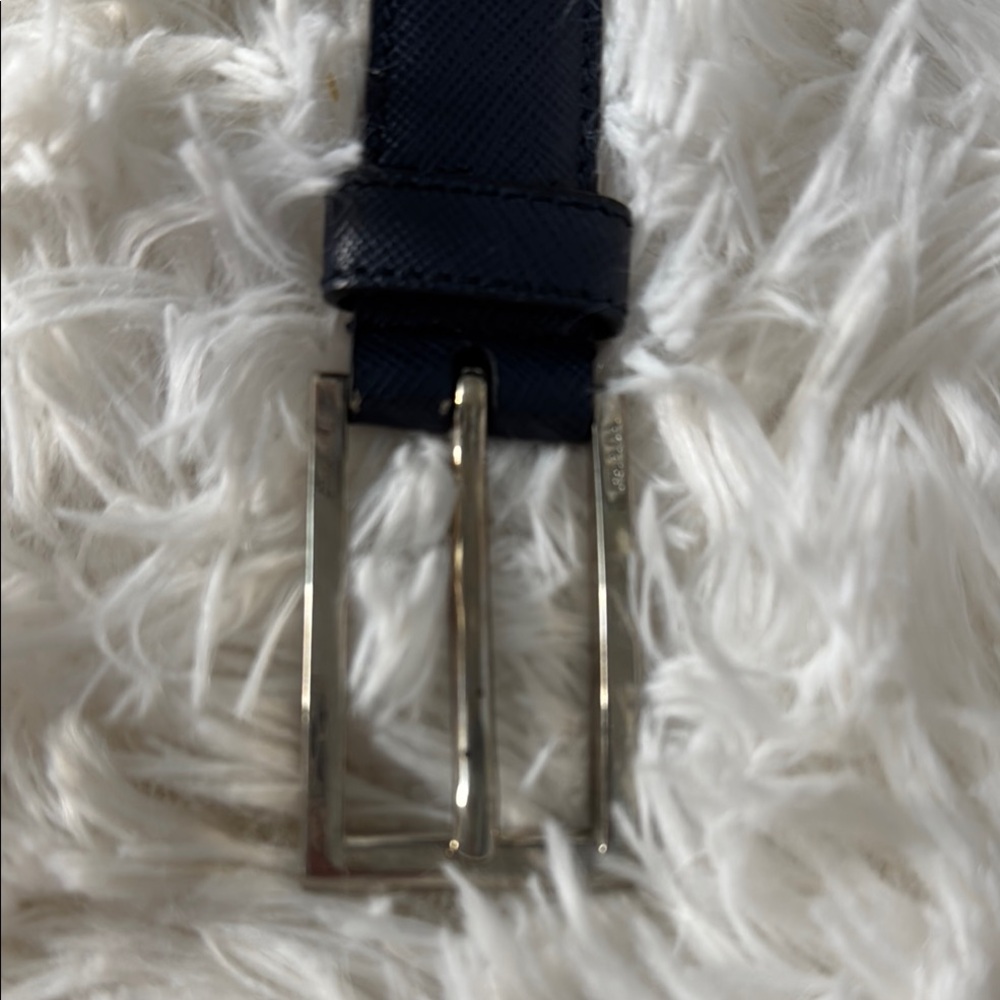 Women’s Authentic Prada Navy Belt with Silver Buckle